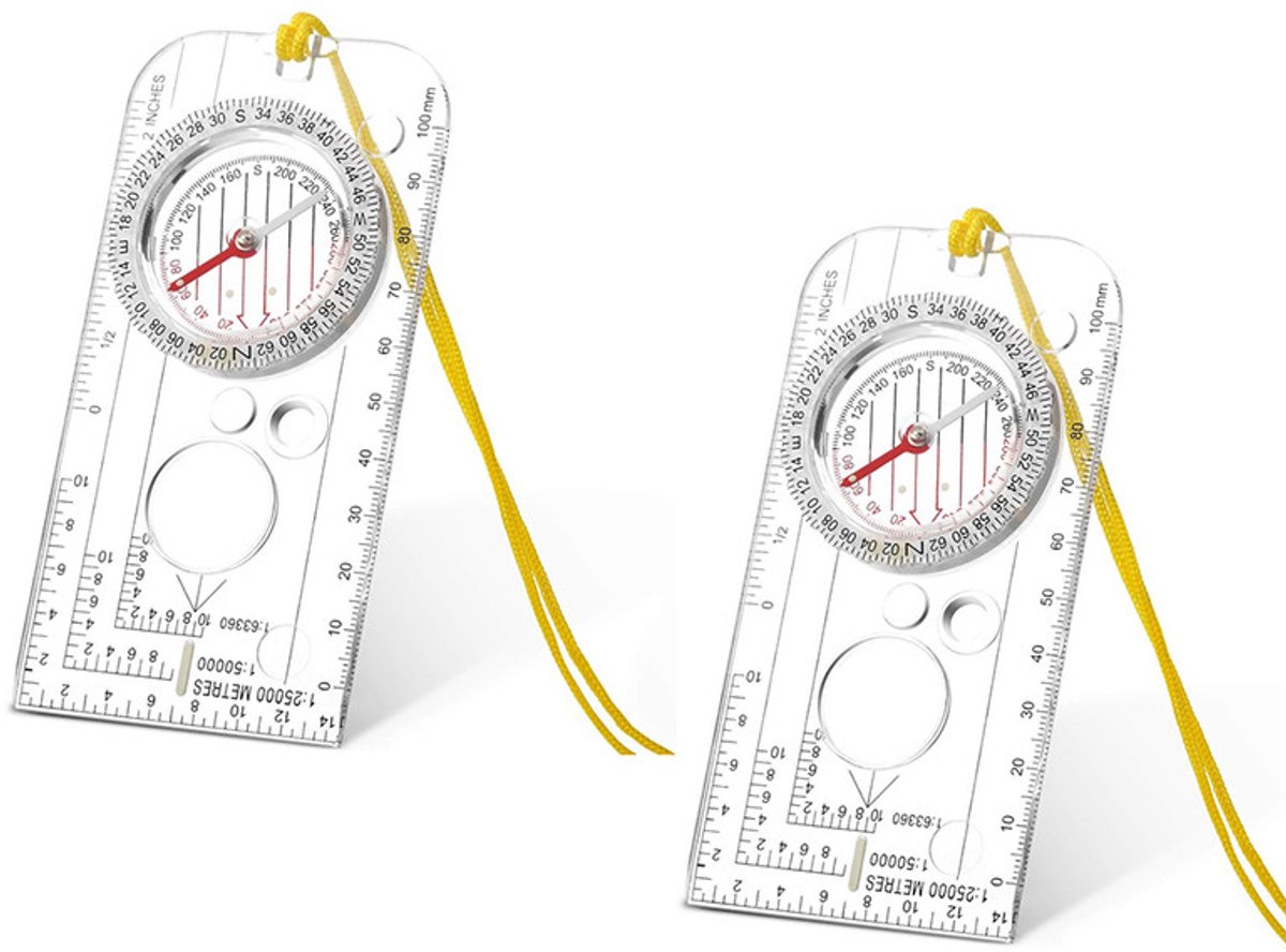 Navigatiekompas Oriëntatiekompas Scoutkompas Wandelkompas met instelbare declinatie voor expeditiemeting, navigatie (12,6 x 6,0 cm) - 2 transparant - 12.6*6*1.2cm