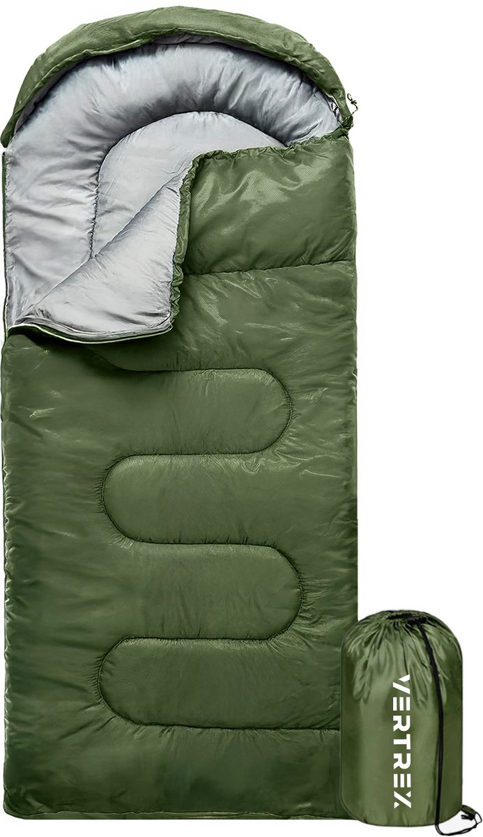 Bol.com Vertrex Tri-Season Adventure Mummy Slaapzak - Slaapzakken Volwassenen - Kamperen - Groen - Noodpakket aanbieding
