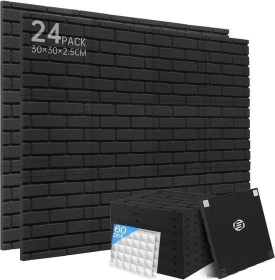 Soundsbay Akoestische panelen, zelfklevend, geluidsisolatie, geluidsabsorberende panelen van polyester voor geluidsisolatie, geluidsisolatieplaten voor akoestische behandeling en wanddecoratie, 30 x