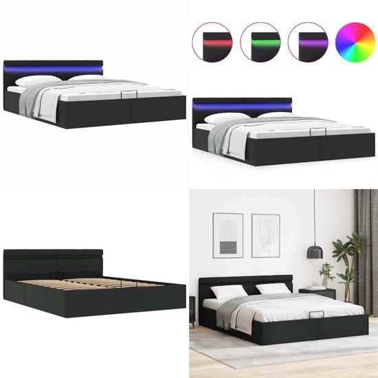 vidaXL - Bed met opbergruimte - Hydraulisch - Zwart - Kunstleer - 120x200 cm | Leen Bakker