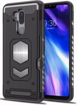 3 in 1 Luxe Xtreme Stevige Shockproof Backcover voor LG G7 | Hoogwaardig TPU Siliconen - Hard PC Hoesje | Cardslot Case | Wallet | Zwart | Ruimte voor bankpas | Pasjeshouder | Card case | met