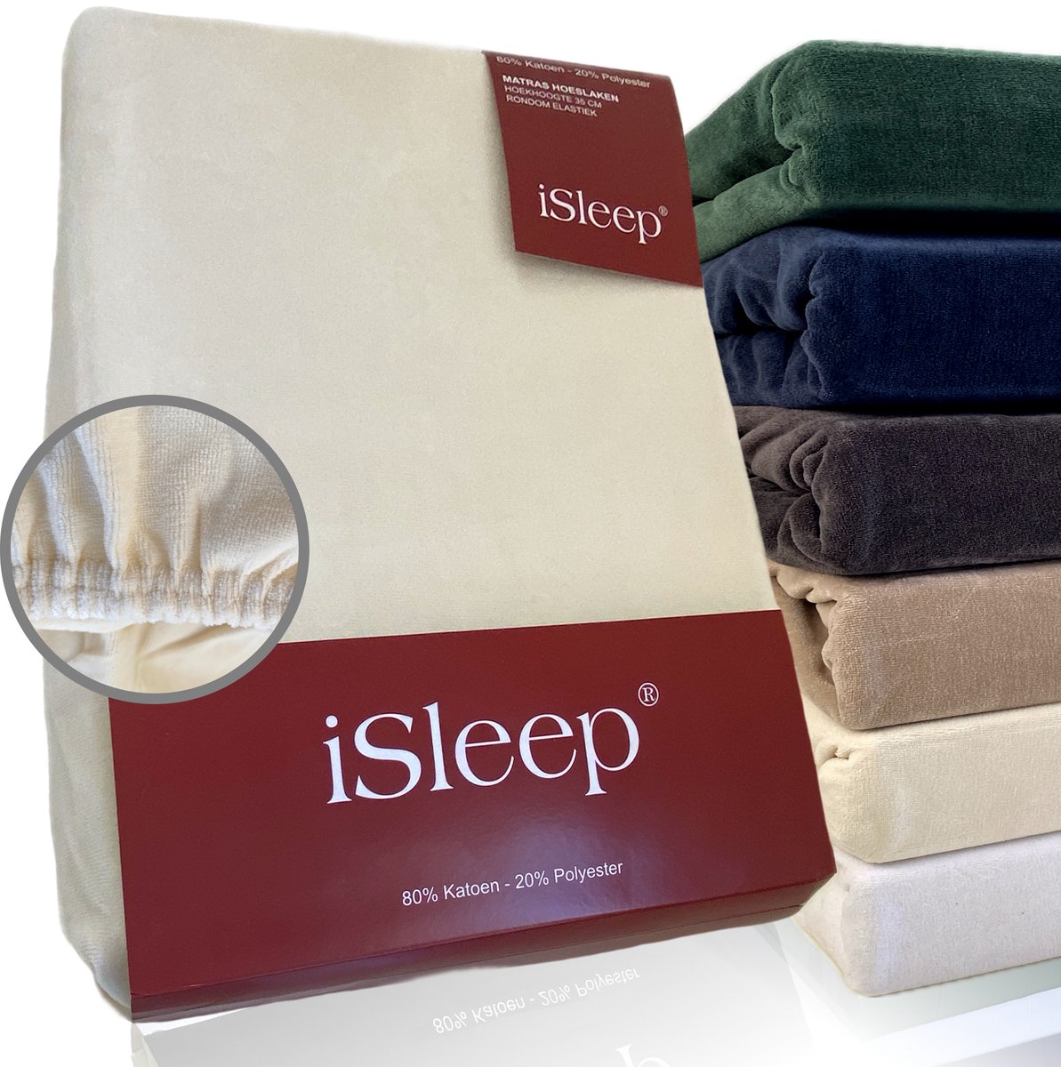 iSleep Hoeslaken Velours - Eenpersoons - 90/100x210/220 cm - Licht Beige