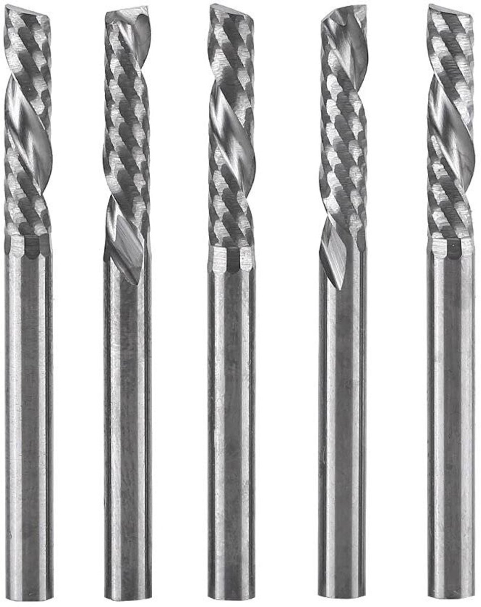 End Mill 1/8" Cutting Diameter 1/8" Shank 12mm Cutting Length Spiral Router Bits Up and Down Cut Solid Carbide CNC End Mill for Woodworking Carving - 5 Pieces