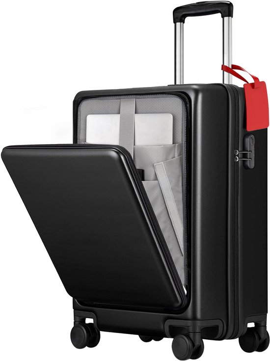 VAIVE Handbagage Koffer Met Voorvak - 43L Koffer - Lichtgewicht Trolley - Zwart