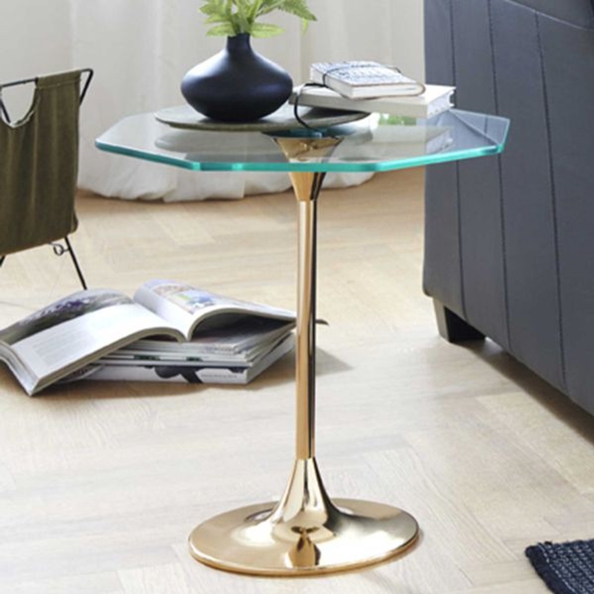 Bijzettafel | Ø45 Cm X 47 Cm | Goud/Glas