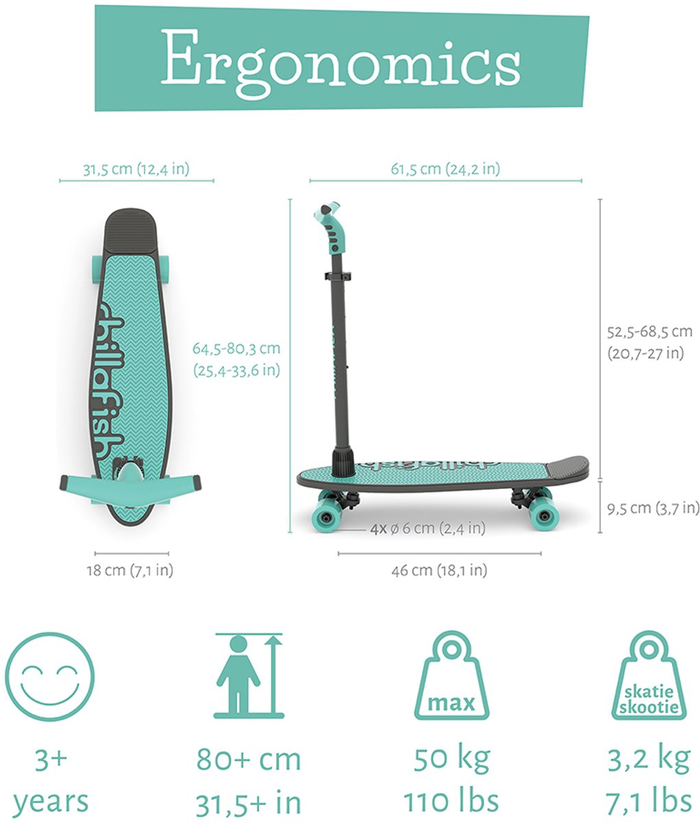 Chillafish Skateboard en Step 2-in-1 - Kinderstep omvormbaar naar Skateboard - Blauw Groen - Jongens en meisjes 3 jaar en ouder - Verstelbaar stuur - Model Skatieskootie 2 — afbeelding 2