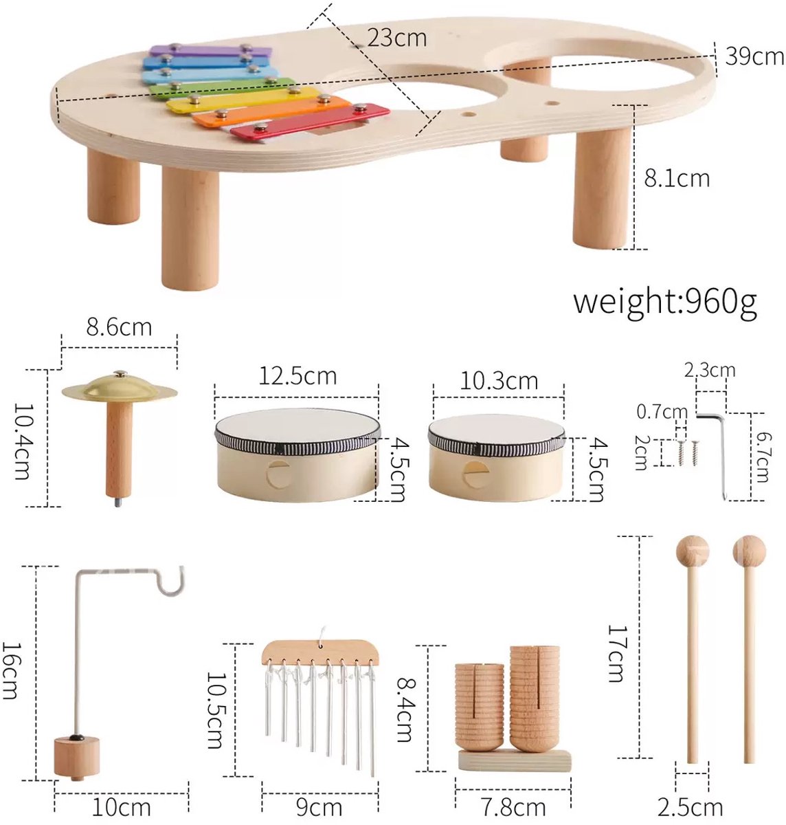 Speeltafel Baby - Muziektafel - Activiteiten tafel - Houten Speelgoed 1 jaar - Muziekinstrumenten - Speelgoedinstrument - Montessori - Educatief - Speeltafel voor kinderen - Speelgoed 1 jaar, 2 jaar en 3 jaar - Kidsdouche — afbeelding 7