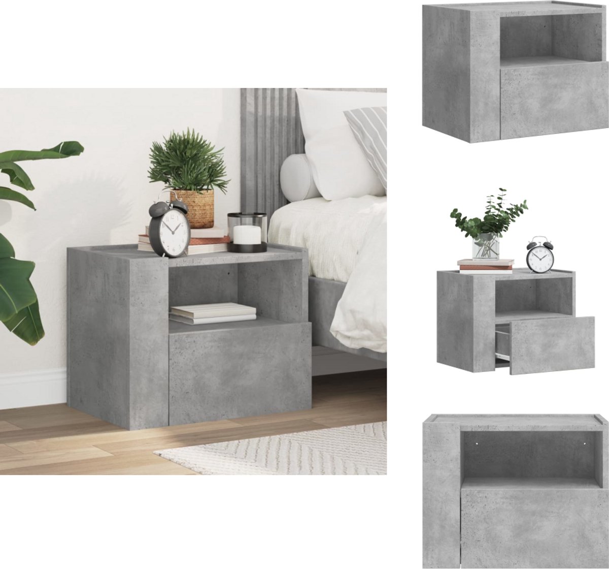 VidaXL Wandgemonteerd Nachtkastje Wandgemonteerde Nachtkastjes Bijzettafel Wandkastje Nachtkastje wandgemonteerd 45x30x35 cm betongrijs