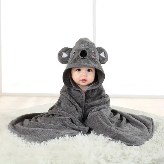 Kinderhanddoek Badponcho - 0 tot 3 jaar - Grijze Koala - Badjas met Capuchon - Sneldrogend & Warm - Voor Zwembad, Strand, Bad en Peuters