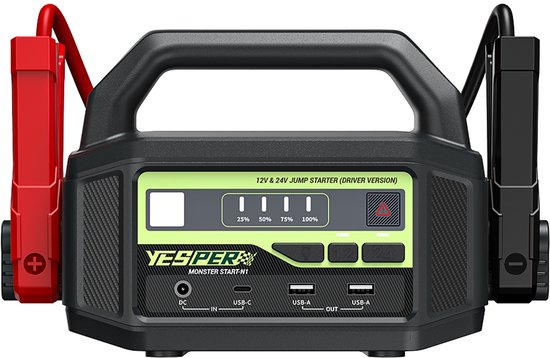Yesper Monster Star N1 Jumpstarter 24V/12V – 36400mAh Accu Booster voor Vrachtwagen, Tractor, Auto – Startkabels voor Loonwerkers & Zware Voertuigen