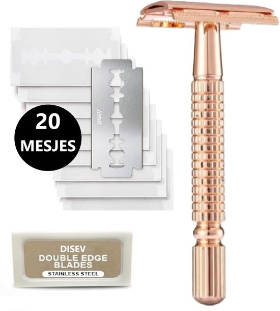DISEV - Wellshave Safety Razor Zwart - Scheermesjes - RVS - 20 Scheermesjes - Vrouwen & Mannen - Scheermes - Veiligheidsscheermes - Double Edge - Single Blade