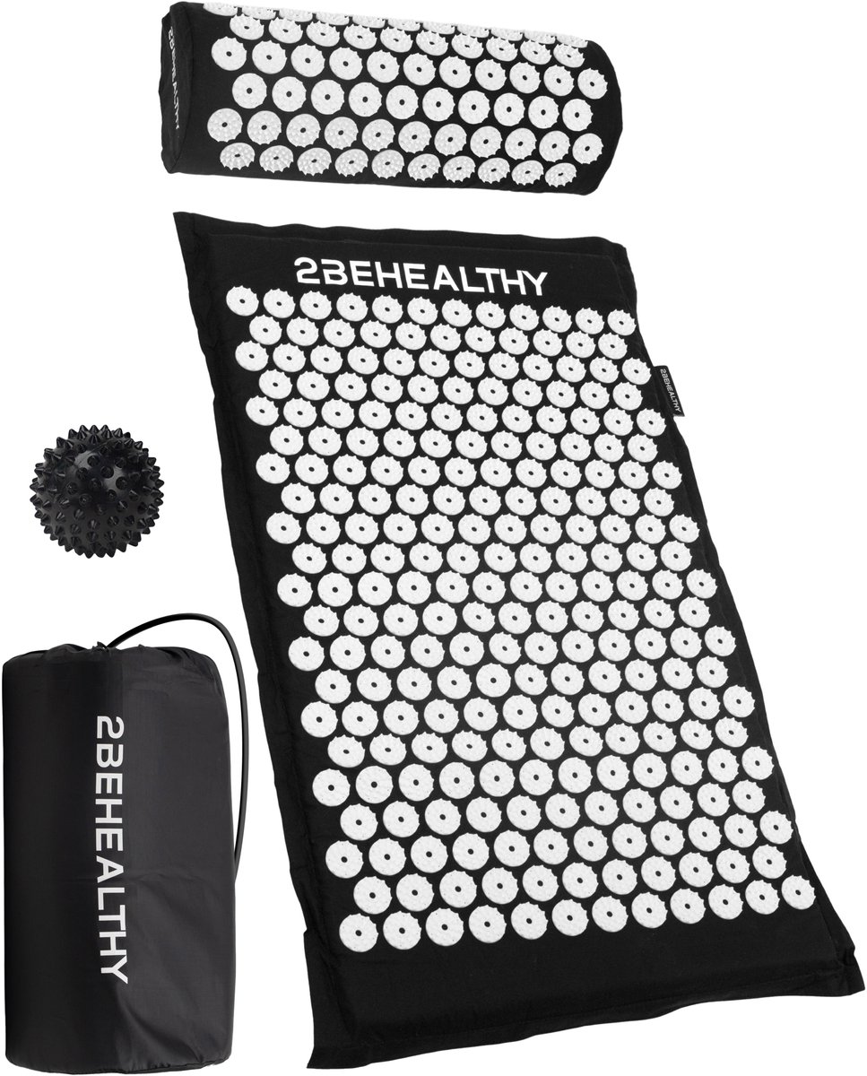 Goedkoopste 2BEHEALTHY Spijkermat met Kussen en Triggerpoint Bal - 70 x 41 cm - Shakti Mat - Acupressuur Mat - Massagemat - Spijkermatten - Acupressure Mat