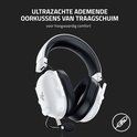 Witte gaming headset met zwarte oorkussens en hoofdband.