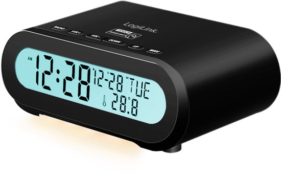 Radio Wekker FM avec température, humidité, minuterie de mise en veille, noir, USB-C ou batterie