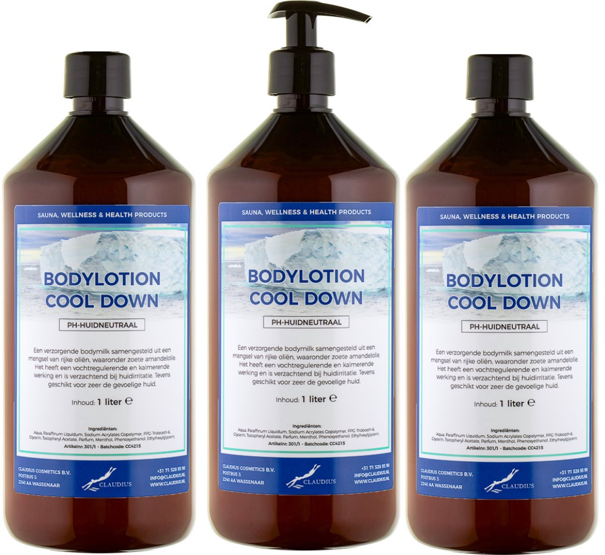 Bodylotion Cool Down 1 Liter - met gratis pomp - set van 3 stuks