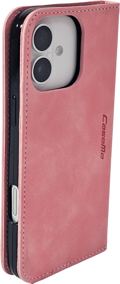 Mobile5 - iPhone 16 Pro Bookcase Hoesje - Roze - Kunstleer - Anti Shock