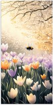 Poster 80x160 cm - Viooltjes - bij - Zonlicht - Posters - Kamer decoratie - Wanddecoratie woonkamer - Muurdecoratie slaapkamer