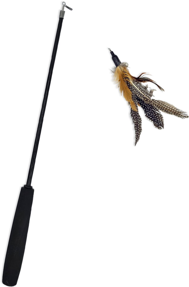 Kattenhengel met Veertje – Bruin – Speeltje voor Katten – Incl. Hengel
