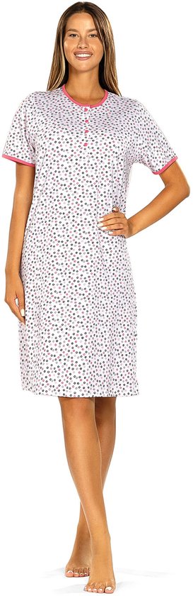 Comtessa Nachthemd 'Pink Butterfly Dots' - Dames Nachtmode - Korte Mouw - Roze - Maat 52