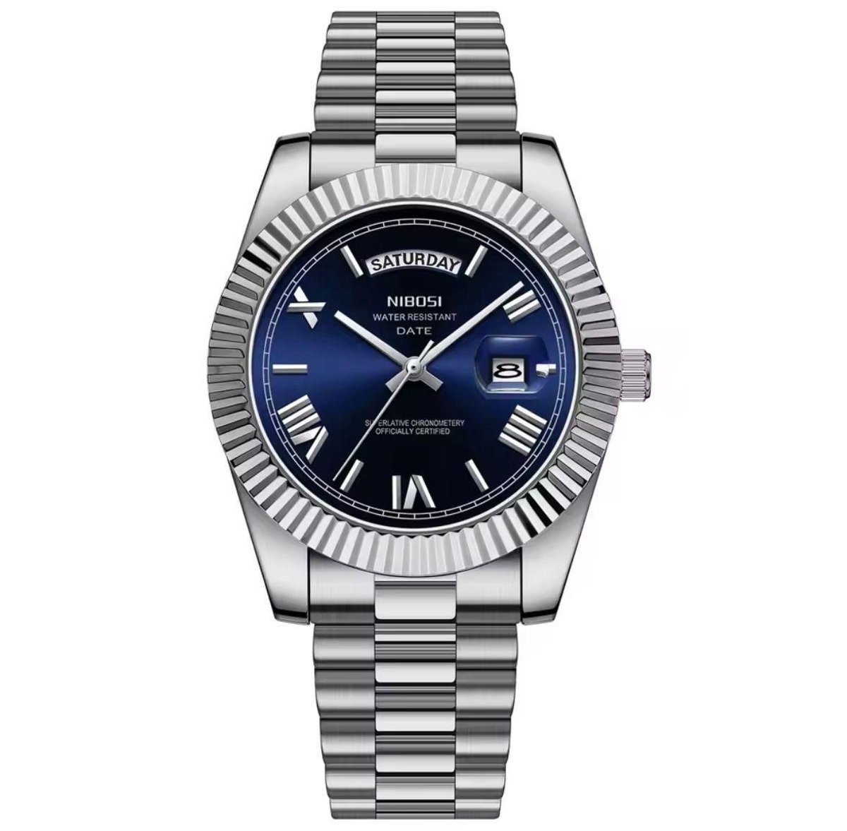 Nibosi - Luxe Herenhorloge - Polshorloge - Heren - Cadeau - Horloge - Geschenkdoos - Mannen - Zilver Blauw - RVS
