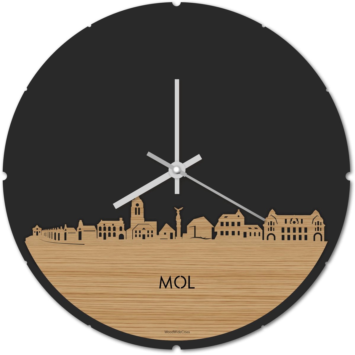 Skyline Klok Rond Mol Bamboe hout - Ø 44 cm - Stil uurwerk - Wanddecoratie - Meer steden beschikbaar - Woonkamer idee - Woondecoratie - City Art - Steden kunst - Cadeau voor hem - Cadeau voor haar - Jubileum - Trouwerij - Housewarming -