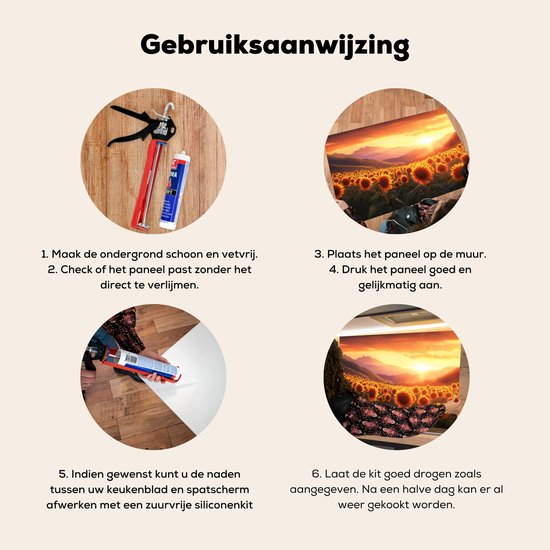 Crédence de Cuisinière en Aluminium 70x50 cm - Tournesols - Coucher de soleil - Paysage - Écran Pare-éclaboussures pour Plaque de Cuisson - Protection Murale