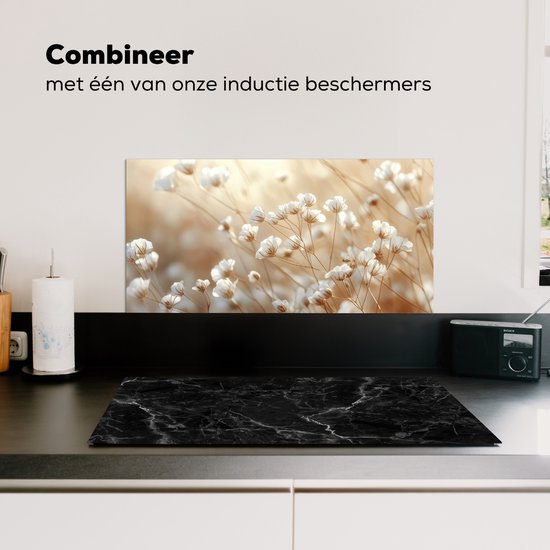 Crédence de Cuisinière en Aluminium 60x30 cm - Sauvage - Fleurs - Blanc - Écran Pare-éclaboussures pour Plaque de Cuisson - Protection Murale