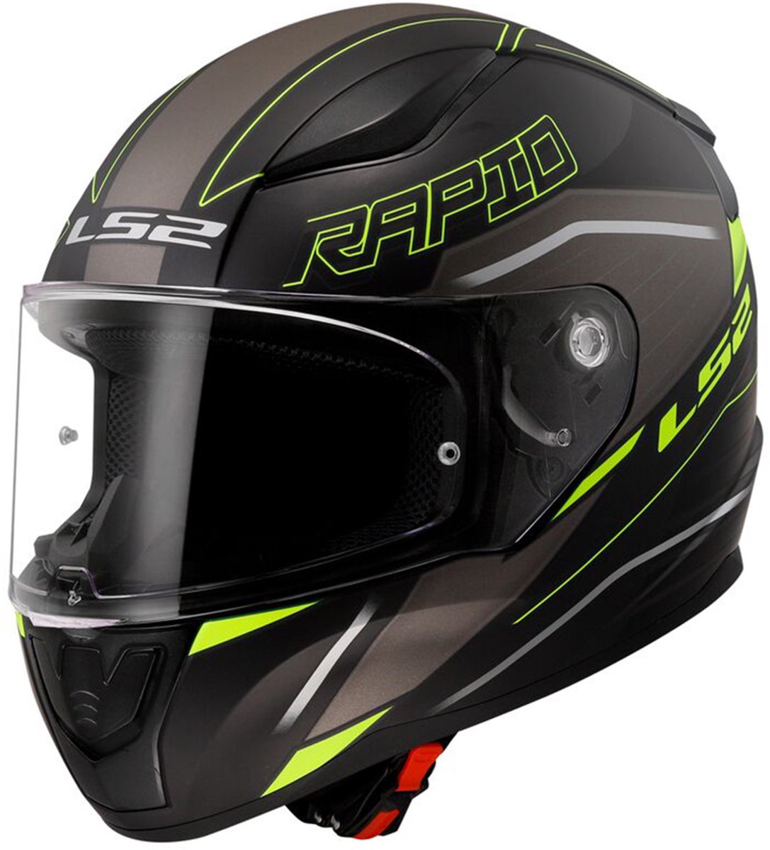 LS2 FF353 Rapid II Rokku M.Black H-V Yellow-06 XS - Maat XS - Helm