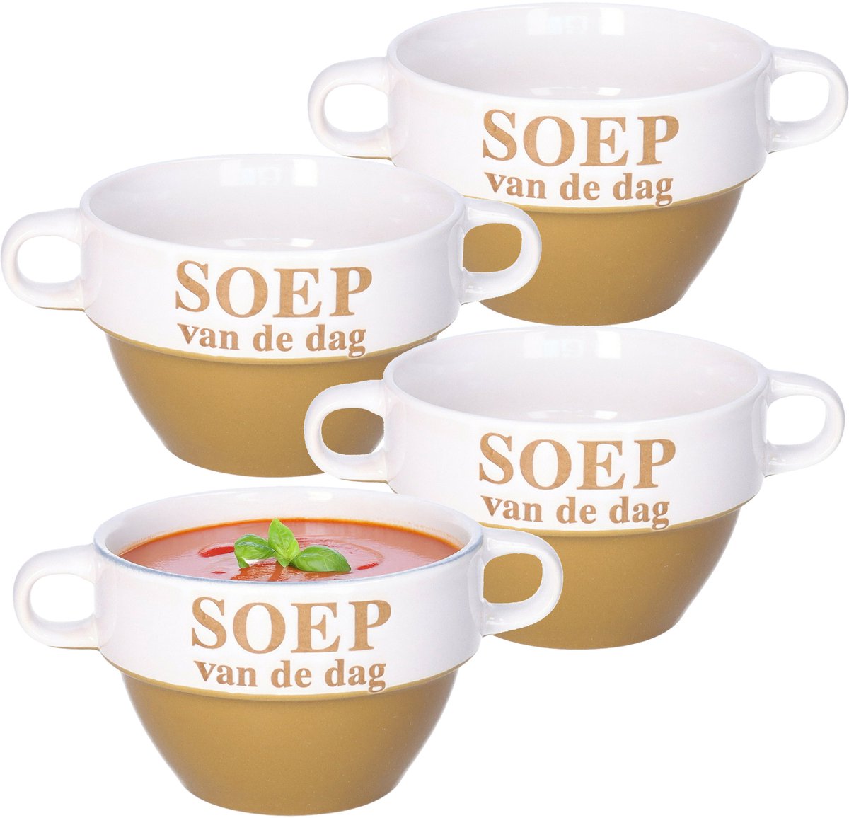 Soepkommen - 4x - Soep van de dag - keramiek - D12 x H8 cm - Cappuccino bruin - Stapelbaar