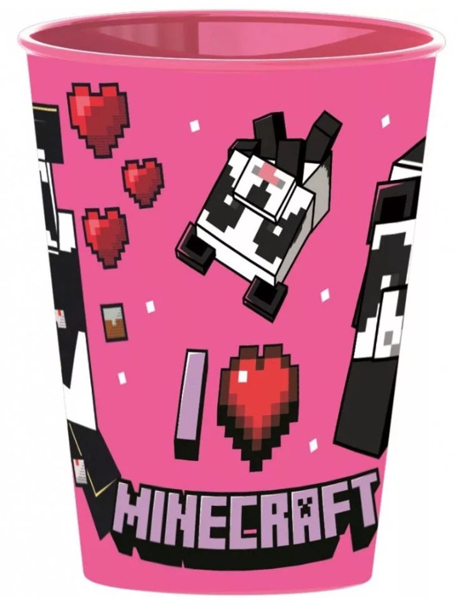 Roze minecraft beker, Mine craft beker, Mine craft, kinder beker, Kunststof drink beker