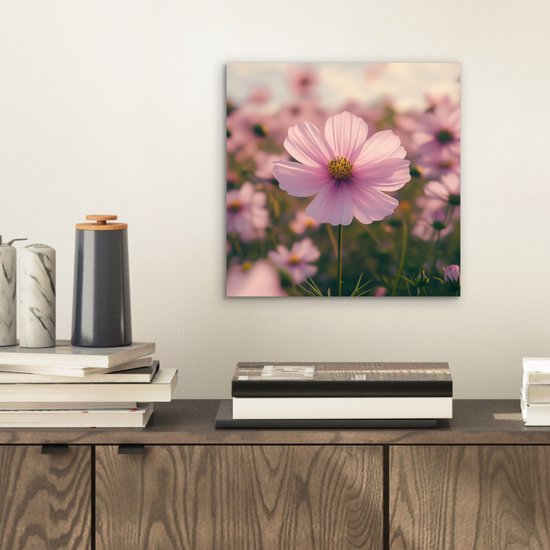 Aluminium schilderij 20x20 cm - Wanddecoratie metaal - Bloemen - Paars - Wazig - Metalen muurdecoratie woonkamer - Decoratie industrieel - Foto op dibond - Industriële accessoires slaapkamer