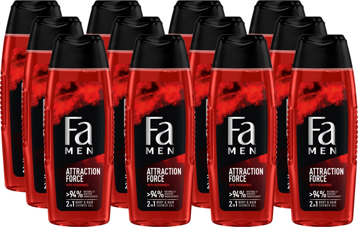 Goedkoopste Fa Showergel - Attraction Force - Geur van Bergamot en Limoen - Douchegel - Voordeelverpakking - 12 x 250 ml