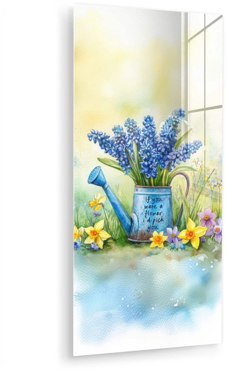 MuchoWow® Glasschilderij 20x40 cm - Schilderij acrylglas - Lavendelbloemen - Quote - Giete