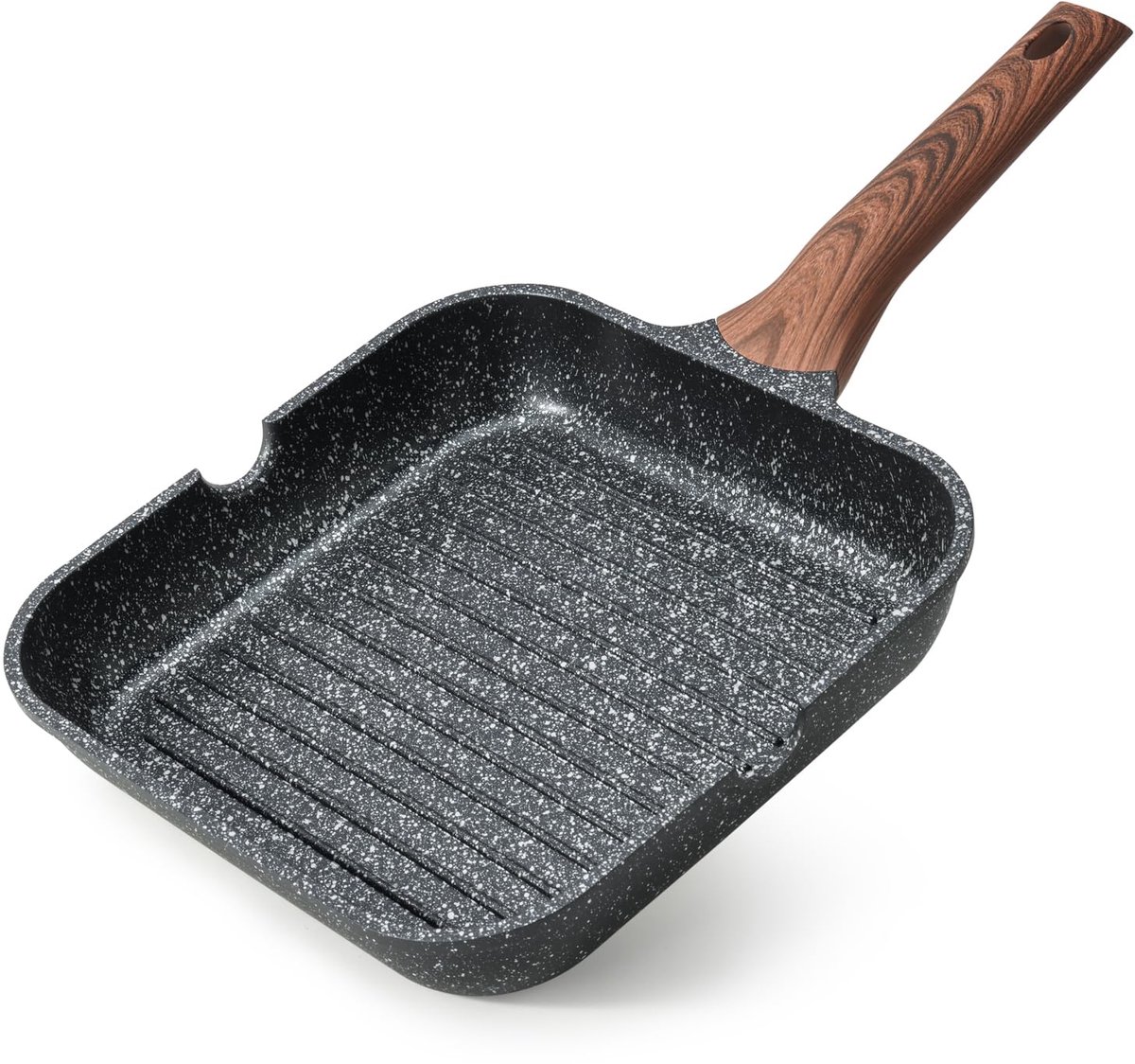 My Ninki ® Vierkante Inductie Grillpan met Granieten Coating en Schenktuit voor Gezond Koken