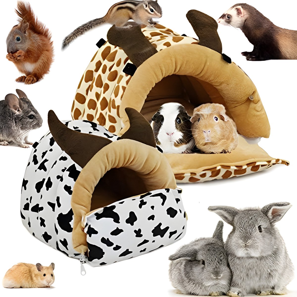 Knuffelgrot voor kleine dieren, pluizig knuffelbed, hangmat, knus huisje, hut met haken