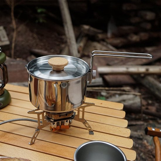 Camping Cook Pot 1L 304 Stainless Steel - Portable Kettle with Lid and Foldable Handle for Picnic . — afbeelding 4