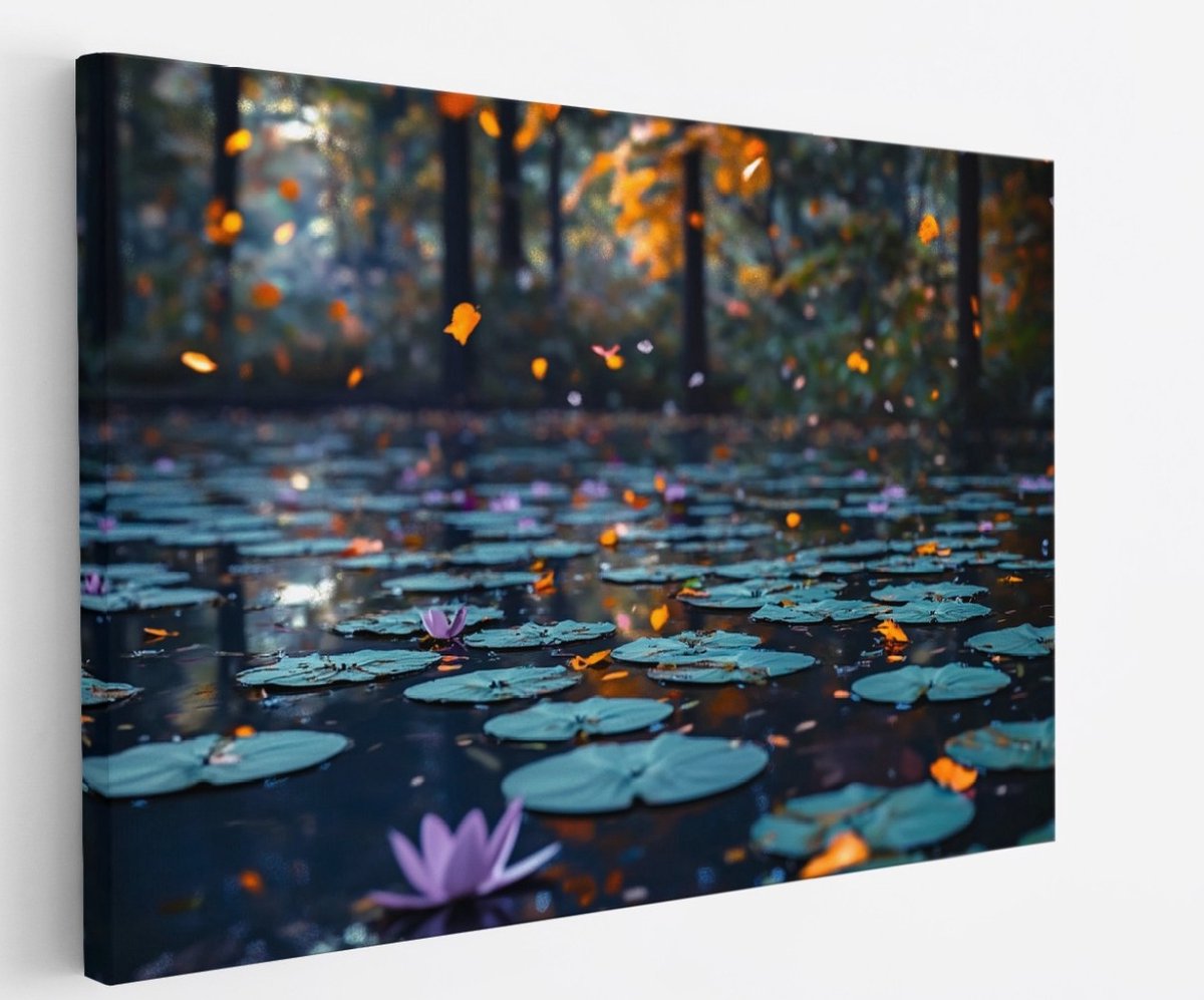 Saammp Canvas Schilderij - Natuur - Waterlelies - landschap - 90x60 - Foto op canvas - Wanddecoratie - Muurdecoratie Woonkamer - Slaapkamer decoratie - Canvas Print Multicolor
