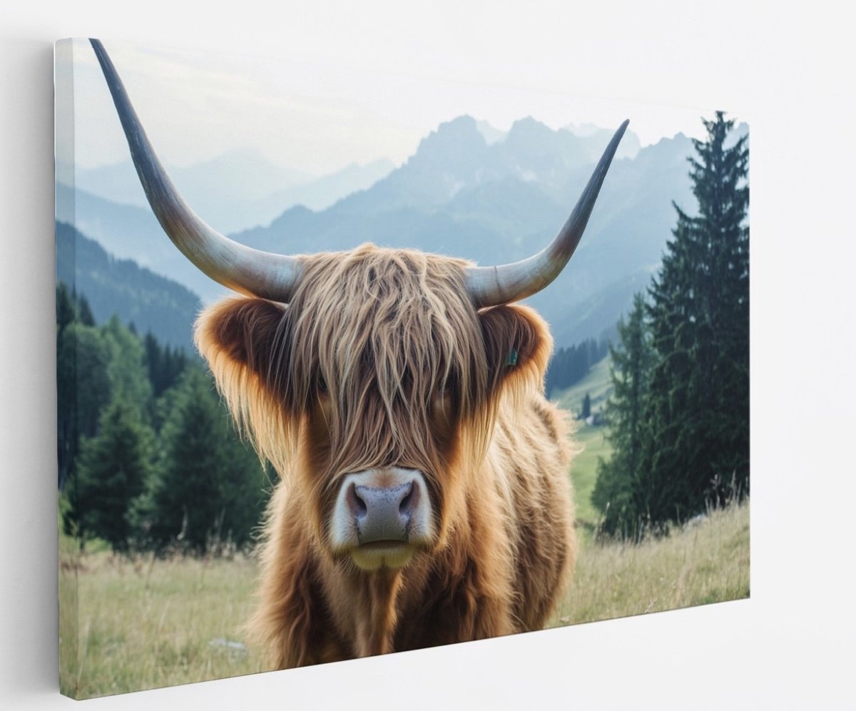 Saammp Canvas Schilderij Schotse Hooglander Koe jong - Dieren - Natuur - 100x75 - Foto op canvas - Wanddecoratie - muurdecoratie Woonkamer - Slaapkamer decoratie - Canvas Print Multicolor