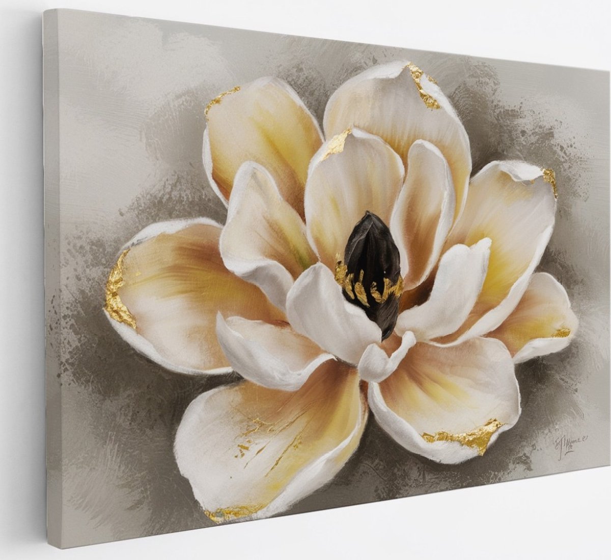 Saammp Canvas Schilderij - Abstracte Bloem - Natuur - Grijs - 30x20 - Foto op canvas - Wanddecoratie - Muurdecoratie Woonkamer - Kantoor Decoratie Multicolor