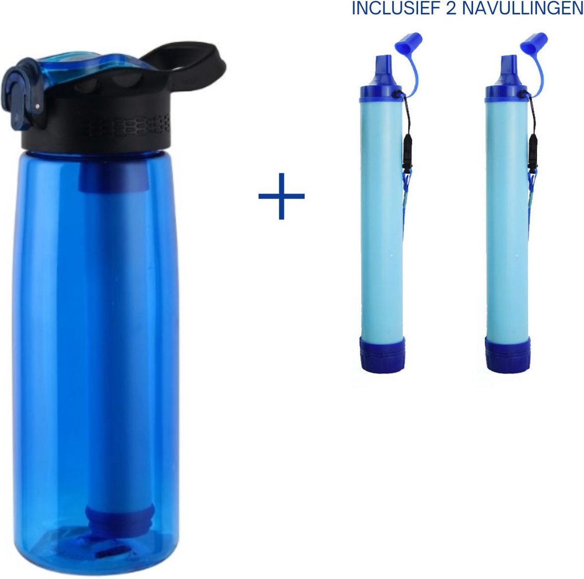 COMBIDEAL Noodpakket - Waterfilter Bidon 650 ml inclusief 2 extra navullingen - Waterfilter 4500 liter water - Outdoor