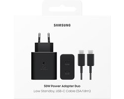 Samsung 50W Duo Power Adapter 220V Lader – Low Standby – incl. 1.8m/5A USB-C Kabel – Zwart