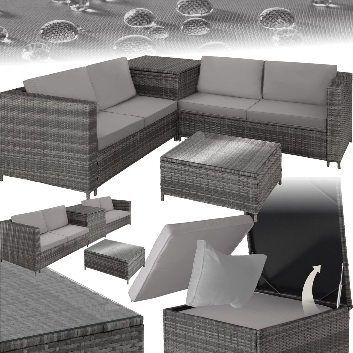 tectake - Wicker zitgroep Siena - diverse kleuren - grijs - 404625