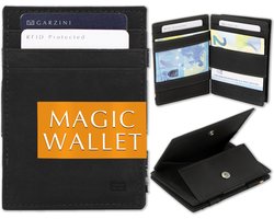 Garzini Portemonnee Heren, Leren Pasjeshouder RFID, Kaarthouder voor 7 Pasjes, Compacte Magic Wallet, Echt Leer Portefeuille met Muntvak, Zwart