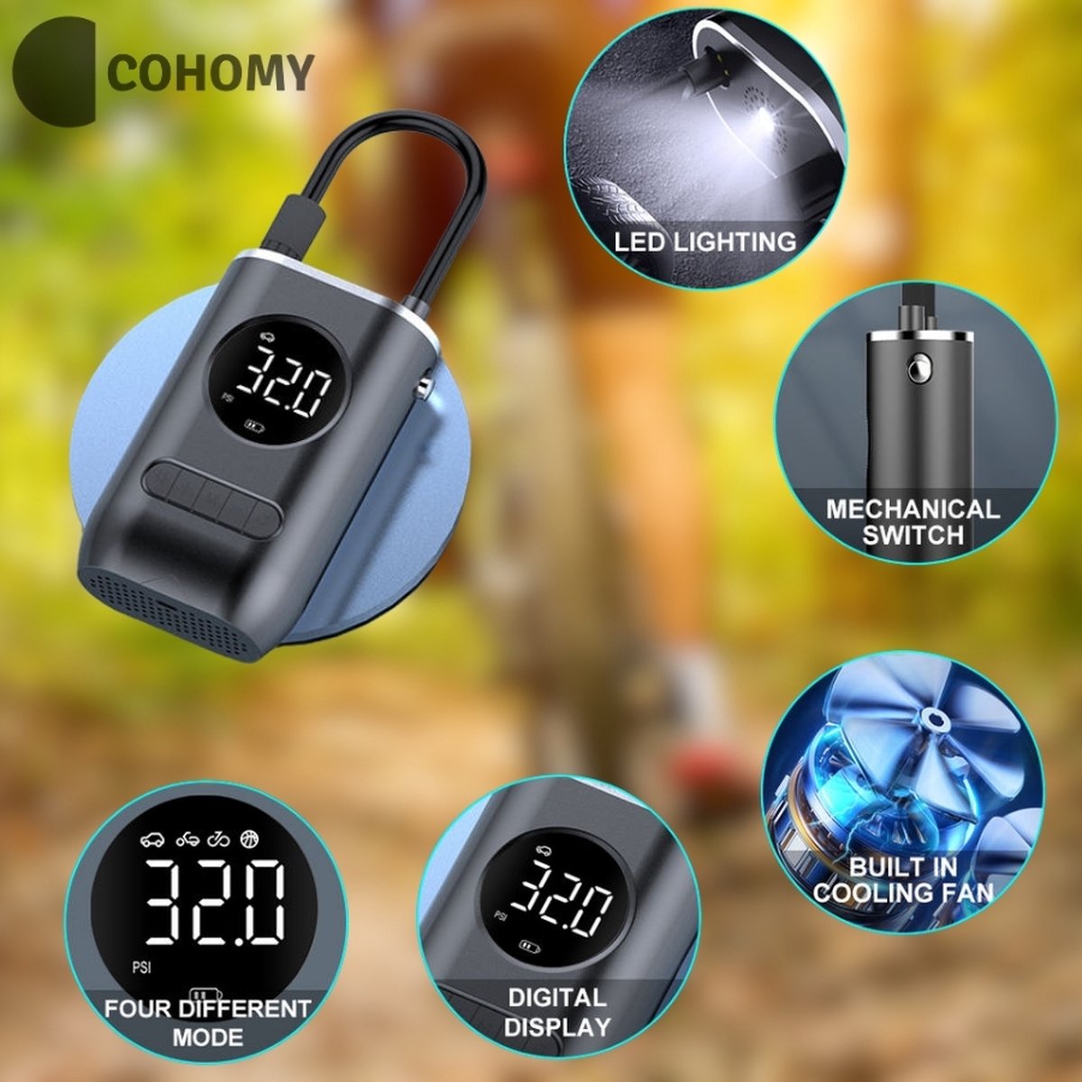 CoHomy Elektrische Fietspomp - Bandenpomp Scooter Motor Auto thumbnail 4