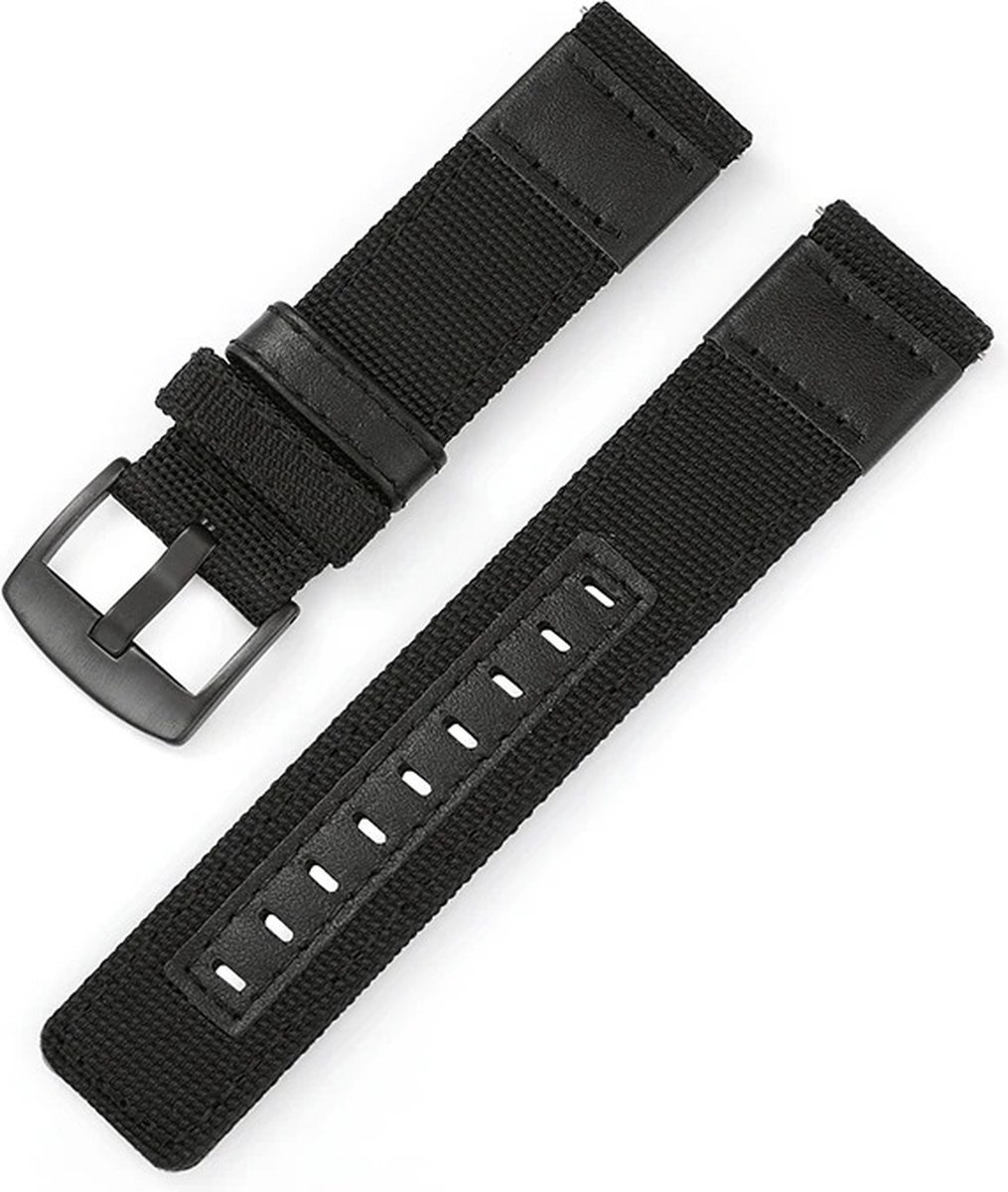 DrPhone LB20 Canvas - Nylon Armband met Metalen Gesp - 24mm - Zwart