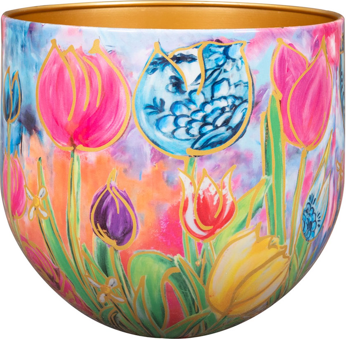 TS Collection - Bloempot Dutch beauty spring - 28x25 - Metaal & Epoxy - Exclusieve woonitems voor binnen - Handgemaakt - Unieke print - Designed by Lammie