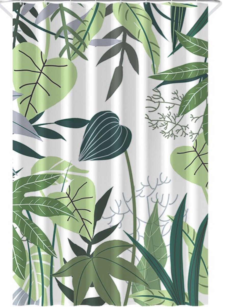 Floraweg Douchegordijn,Shower Curtain,badgordijn,badkamergordijn, Bloemen, bladeren en planten , digitale printen -Anti Schimmel - Inclusief 12 ringen – Waterdicht -Wasbaar- Polyester - 180x200 cm