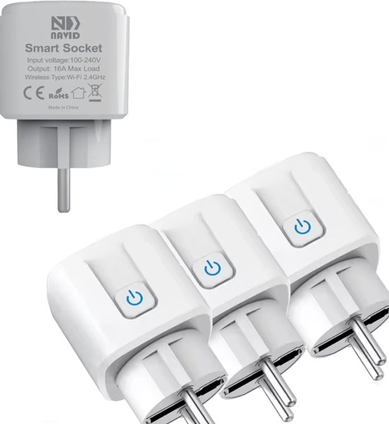 3-Pack Navid Slimme Stekker 16A – WiFi Smart Plugs met Energiemeter – Compatibel met Google Home & Alexa – iOS & Android