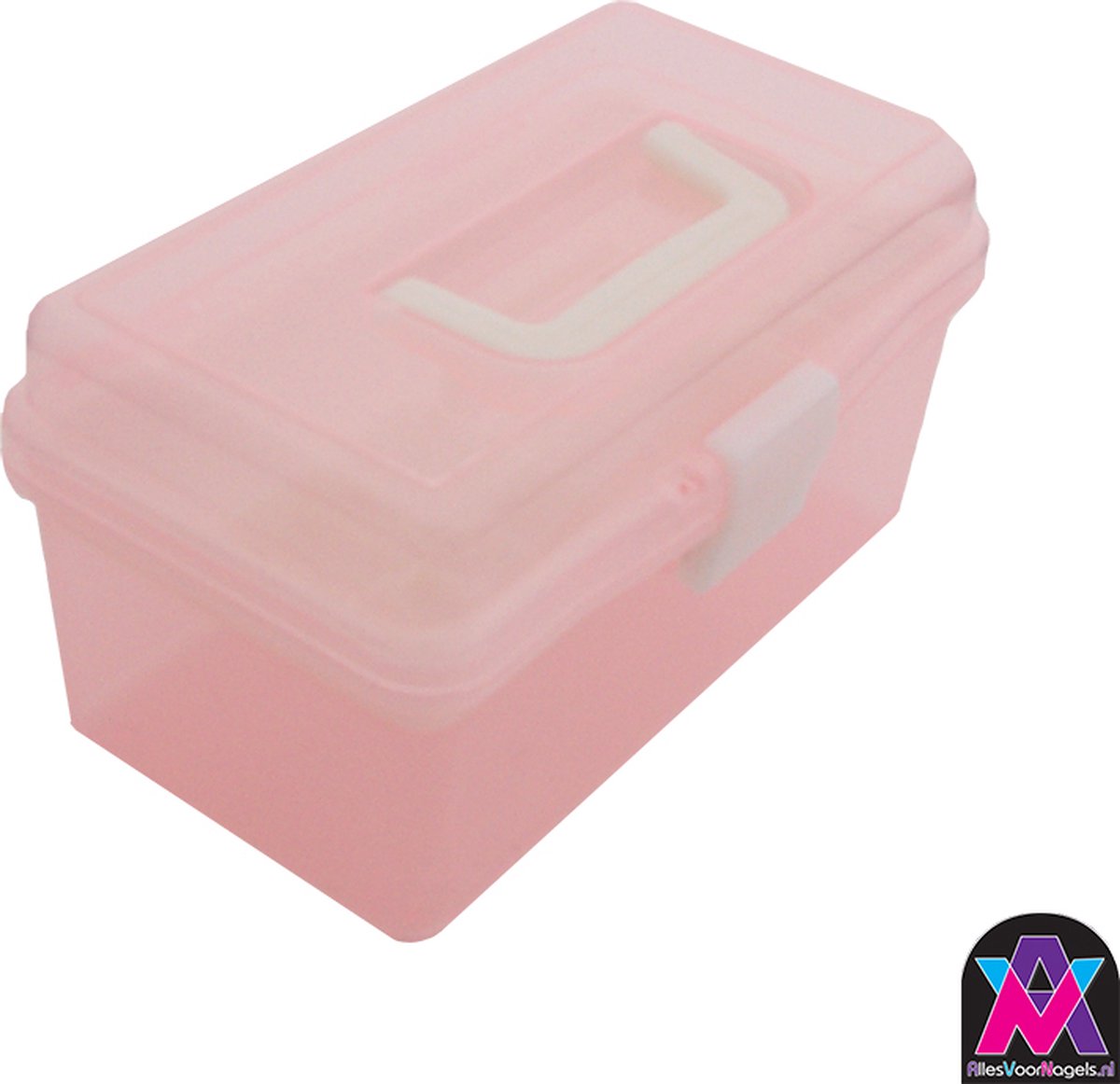 AllesVoorNagels.nl - Opberg koffertje - manicure koffertje - nagelartikelen - Opbergkoffertje met deksel - Opbergbox - Nailart penselen - Organizer - Vijlen - Etui - Manicure tools - Manicure gereedschap - Roze tran
