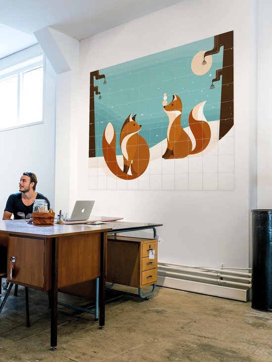 IXXI Vosjes, Elke Uijtewaal - 100 x 80 cm - Outil d'accrochage gratuit - Grande décoration murale et affiches - Illustrations, Digital Art, Ludique, Coloré